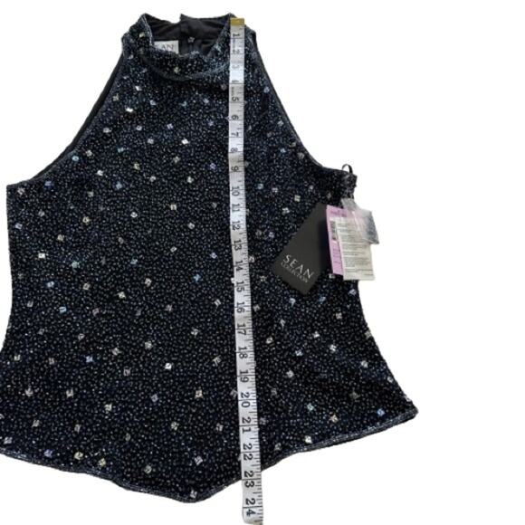 Sean Black Blue Beaded Silk High Neck Sleeveless Evening Formal Top Large NEW - Picture 12 of 15